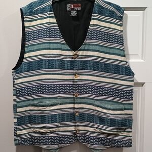 Men's Striped Vest - Teal and Navy